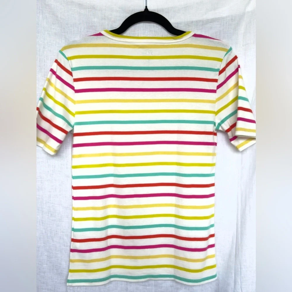 J Crew Perfect Fit Knit Good Vibrant Striped T-shirt Women’s Medium 100% Cotton - Picture 5 of 5